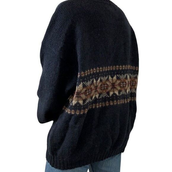 Vintage Eddie Bauer Mens Navy Blue Snowflake Wool V Neck Chunky Sweater XXL - Picture 6 of 6